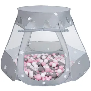 Selonis Baby Spielzelt Mit Plastikbällen Zelt 105X90cm/200 Stück Bälle Plastikkugel Kinder, Grau:Weiß/Grau/Puderrosa