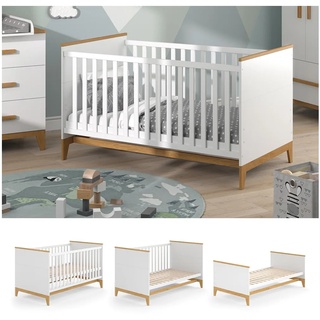 VitaliSpa Kinderbett Babybett Juniorbett Malia Weiß Eiche modern 70x140 cm Kinderzimmer Bett Babyzimmerbett Kindermöbel Babymöbel Schlupfsprossen Lattenrost Rausfallschutz Einzelbett