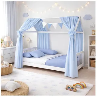 Baby-Delux Betthimmel Baby Betthimmel Kinderbett (2-tlg), Betthimmel Musselin Hausbett Baumwolle Deko blau|weiß