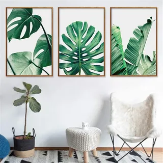 Nicole Knupfer 3-teiliges Poster-Set, Grüne Blätter Bilder Kunstdruck Wandbilder Dekoration für Wohnzimmer Schlafzimmer Modern Fine Art (ohne Rahmen) (E,50x70cm)