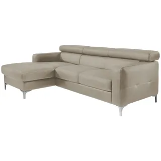 Livetastic Ecksofa, Grau, Metall, Echtleder, Rindleder, 4-Sitzer, Ottomane links, L-Form, 226x169 cm, Made in EU, seitenverkehrt erhältlich, Rücken echt, Armteil links, rechts, Wohnzimmer, Sofas & Couches, Wohnlandschaften, Ecksofas