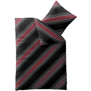 aqua-textil Concept Bettwäsche 155 x 220 cm Mikrofaser Bettbezug Mirena Streifen Schwarz Rot Grau