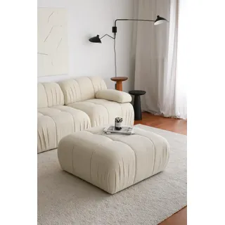 Atelier Del Sofa Stylish White Pouffe, 89 x 43 x 89 cm, 100% Teddy Fabric, Plastic Legs | Soft & Cozy Seating for Modern Living Rooms & Bedrooms, Versatile Design