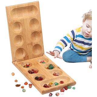 Aizuoni Klappbares Mancala-Brettspiel aus Holz Tragbares und lehrreiches Strategiespiel für Zwei Spieler,Kinder Erwachsene Party Reise Interaktion Puzzle Spielzeug Montessori Spiel