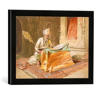 Gerahmtes Bild von William 'Crimea' Simpson "Sikh Priest Reading the Grunth, Umritsar, from 'India Ancient and Modern', 1867", Kunstdruck im hochwertigen handgefertigten Bilder-Rahmen, 40x30 cm, Schwarz matt
