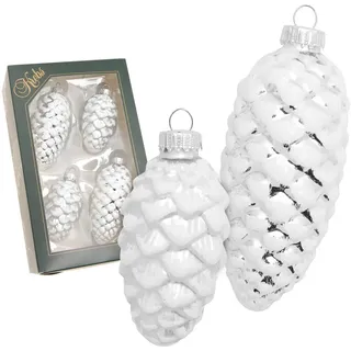 Krebs Glas Lauscha Christbaumschmuck Tannenzapfen Glas Ø 4cm Länge 8/10 cm 4 Stück silber