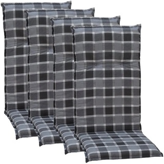 NYVI Hochlehnerauflage »Hochlehner Auflagen 4er Set Barcelona - Gartenstuhlauflagen 118x50cm«, (4 St), Stuhlauflage, Sitzauflage mit Halteband, UV-fest, Kariert Karo grau