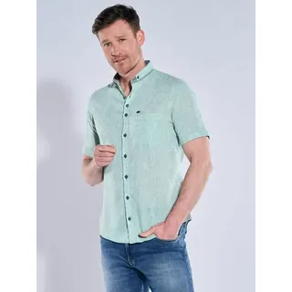 engbers Herren Kurzarm-Hemd mit Leinenanteil Grün regular uni Button Down - S
