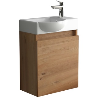 Alpenberger Gäste-WC Waschplatz Waschbecken mit Unterschrank | Badmöbel Set Badschrank vormontiert mit SoftClose-Funktion | Keramik Waschtisch Bamboo