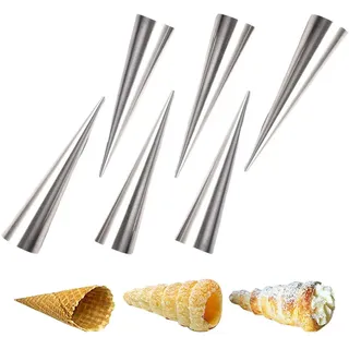 CANDeal 6 Stück Schillerlockenform aus Edelstahl 14 x 3,3 cm Schaumrollen Backform Trubotschki Hörnchen Sahnerollen Schillerlocke Cornet Form zum backen