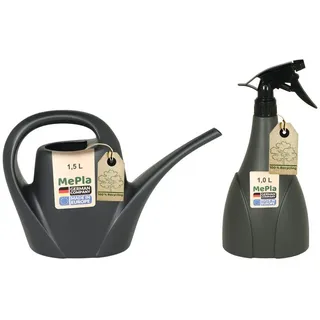 Heimwerkercenter Übertopf MePla - Set Kunststoff Gießkanne 1,5l Indoor + Sprüher 1,0l anthrazit schwarz 32 cm x 20.5 cm x 11 cm
