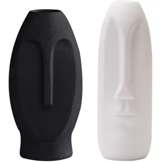2er-Set Moderne Gesichts Blumenvase, Minimalism Abstrakte Vasen mit Gesichtsgestaltung, Dekorative menschliche Gesicht Ornament (1 X Weiß, 1 X Kohleschwarz)