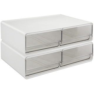 EZOWare 4 Transparente Schubladen Make Up Organizer, 2er-Set Stapelbar Kosmetik Aufbewahrung Schminkschublade Behälter für Schminktisch, Kommode, Kosmetik, Badezimmer, Büro
