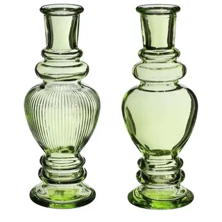 NaDeco Glasvase 'Venice' 2er Set - Wählbar in vielen Farben und Größen | Kerzenvase | Bunte Glasvasen | Deko Vasen | Ausgefallene Farbige Glasvasen, Farbe:Grün, Größe:h.15.5 Ø 5.7cm