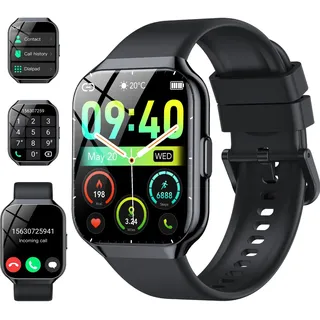 CASCHO Smartwatch Damen Herren mit Telefonfunktion, 1,96" Zoll Touchscreen Fitnessuhr, IP68 Wasserdicht Fitnessuhr mit Herzfrequenzmonitor Schlafmonitor Schrittzähler, Sportuhr für iOS Android