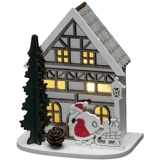 Konstsmide 3277-210 Holz-Figur Haus mit Weihnachtsmann Warmweiß LED Warmweiß Timer, mit Schalter
