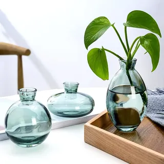 Hniuyun Glasvase, kleine Mini-Blumenvasen, transparente Hydrokulturvase, minimalistische, ästhetische Heimdekoration, 3-teiliges Set (grün)