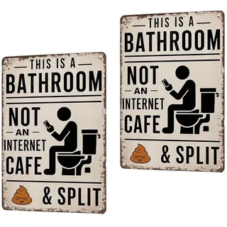 Vintage-Metall-Blechschild „This is a Bathroom Not an Internet Cafe“, lustiges, humorvolles Wandkunst-Dekor, rustikales Aluminium-Poster für Zuhause, Toilette, Büro, Wohnheim, Bauernhaus(2pcs)