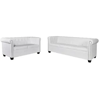 vidaXL Chesterfield Couch Kunstleder 2-Sitzer + 3-Sitzer Weiß