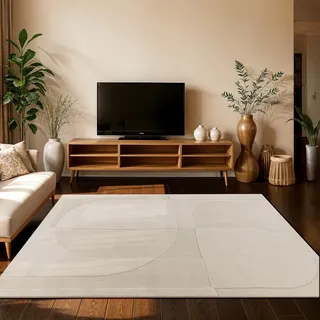 Paco Home Teppich Wohnzimmer Schlafzimmer moderner Kurzflor Abstrakte Organische Geometrische Designs Japandi Stil 3D Effekt hochwertig weich, Farbe:Creme (Bögen), Grösse:200x280 cm