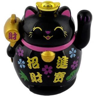 Freak Scene Glückskatze Mini Maneki-Neko Schriftzeichen schwarz Solar 5cm Winkekatze Lucky cat