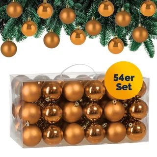 Casaria® Weihnachtskugeln 54-tlg Ø 6cm Kunststoff Matt Glänzend Christbaumschmuck Anhänger Christbaumkugeln Weihnachtsdeko Weihnachtsbaum Kupfer/braun