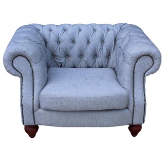 JVmoebel Sessel, Chesterfield 1 Sitzer Stoff Wohnzimmercouch Sofa Couch Wohnzimmer blau