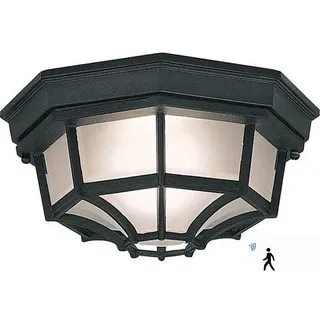 12w Led-außendeckenleuchte - Klassische Wandleuchte Mit Bewegungsmelder Aus Schwarzem Metall Und Glas, Ideal Für Außenbereiche, Die Eine Starke Beleuchtung Erfordern.