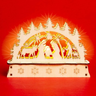 SIKORA LB-Mini Mini Schwibbogen aus Holz mit LED Beleuchtung - viele Motive, Farbe:Motiv Heilige Familie
