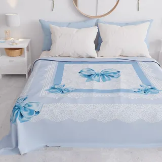 PETTI Artigiani Italiani - Sofadecke und Überwurf aus Mikrofaser – Vielseitige Tagesdecke für Sofa, Bett und Tisch, Waschbar, Schützend, Made in Italy, Hellblaue Schleife, 180 x 270 cm