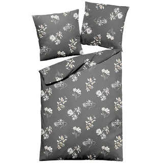 Dormisette Bettwäsche Dormisette Edel Biber Bettwäsche 155x220 Blumen grau weiß sand 8078-71, Feinbiber, 2 teilig grau