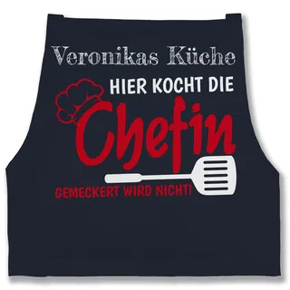 Schürze - Kochschürze - Hier kocht die Chefin - 85x69 - Navy Blau - lustige schürzen für frauen personalisierte kochschuerze küche chefköchin kochschürzen damen personalised apron koch lustig - 85x69