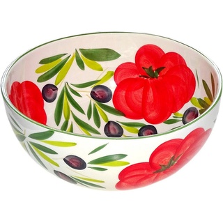 Lashuma Salatschüssel Tomate Olive, Keramik, (1-tlg), Runde Servierschale groß Ø 27 cm handbemalt weiß