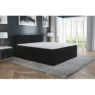 a&j möbelland gmbh Boxspringbett UNN 120 x 200 mit 2 Bettkästen, Bonell-Matratze und Topper. Farbe: Schwarz - Schwarz