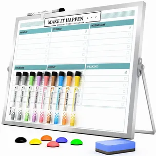 Omgoods - Whiteboard, beidseitig, 12x16 inch - Wochenplaner - Mit Magneten - Stifte enthalten - Tragbar - Schulbedarf - Planwand
