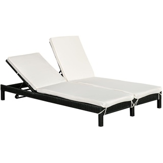 Outsunny Polyrattan Doppelliege Sonnenliege Gartenliege für 2 Personen Relaxliege Luxus Lounge 5-stufige Rückenlehne Metall PE Rattan Weiß 196 x...