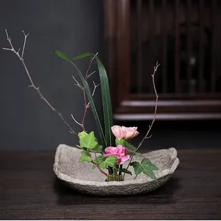 TONGYOU Japanische Ikebana-Blumenvase aus Keramik, Blumenarrangement-Behälter für Ikebana-Vase und runde Blumenfrosch, A07