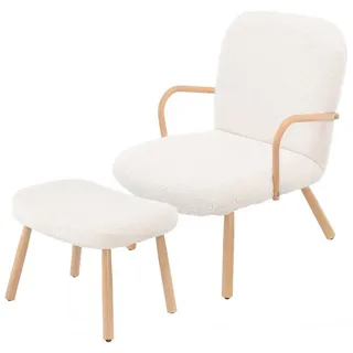 FUROKOY Ohrensessel Relaxsessel mit Hocker, Teddysamt, Holzbeine (Loungesessel, 1-St., Polstersessel), für Wohnzimmer, Beige beige