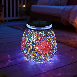 TOTHDATE 1PCS Solar Mosaik Leuchte Oval für Außen, On/Off Glas Mosaik Hängend Licht Solarlaterne Tischleuchte IP65 Wasserdicht für Rasen Pfad Hof Deck Boden Teich, Ahorn Mosaik