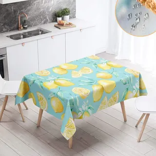Chickwin Chickw1 Tischdecke Abwaschbar Rechteckig, Sommer Gelb Zitronendruck Modern Wasserdicht Fleckschutz Ölfest Polyester Pflegeleicht Outdoor Garten Tischdek Decoration (90x90cm,Zitronen Blätter)