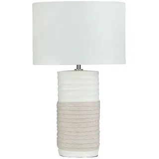Beliani Klassische Tischlampe Leinen/Porzellan weiß und helles Beige Navia