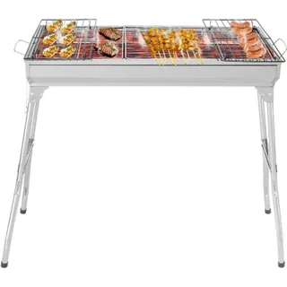 FCH Holzkohlegrill , Tragbar, Klappgrill, mit 4 Stück Grillrost Standgrill, Edelstahl Klappgrill,BBQ Standgrill Tragbar Camping Grill campinggrill... - Silber