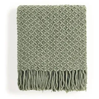 CREVENT Farmhouse Boho Strickdecke für Couch, Sofa, Sessel, Bett, Wohnraumdekoration, weich, warm, gemütlich, leicht, für Frühling, Sommer, Herbst (127 cm x 152 cm, Salbeigrün)