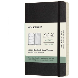 Moleskine Wochen Notizkalender, Taschenkalender, 18 Monate, 2019/2020, Pocket, A6, Soft Cover, Schwarz