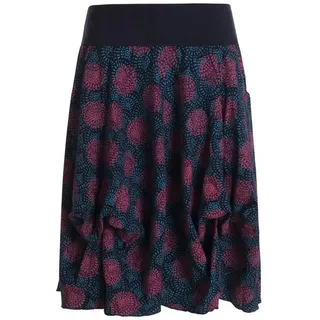 Vishes Jerseyrock Damen Ballon-Rock Knielang Pump-Rock Baumwolle Blüten-Muster Hippie, Retro Sytyle, Alternative Bekleidung schwarz 48