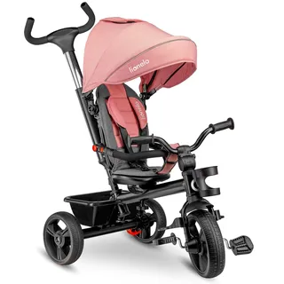 lionelo Haari 2in1 Dreirad mit Schubstange ab 18 Monate bis 25kg | Vorwärts und Rückwärtsfahrt, schlauchlose Gummireifen, Freilauf geräumiger, Korb, Tasche, Getränkehalter