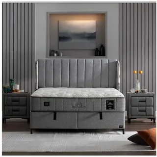 BAMBI YATAK Boxspringbett Set, Bambi Blacksand, Schlafzimmerbett, Funktionsbett, H4 (Hart) (1 x Matratze, 2 x Bettkasten, 1 x Bettkopfteil), Magnetischer Schwarzer Sand, Taschenfederkern, Matratzenhöhe: 32 cm 160 cm x 200 cm