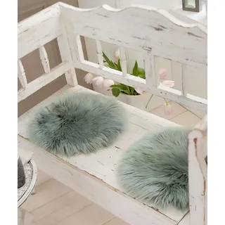 Dekoleidenschaft Deko-Fell Aqua grau-blau, rund, Ø 35 cm, Sitzkissen, Kunstfell, Stuhlauflage, Stuhlpolster, künstliches Schaffell, Sitzpolster, Stuhlkissen, Kuschelfell