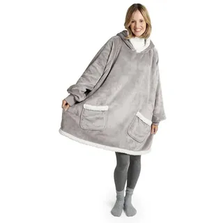 Blumtal Hoodie Decke Damen mit Ärmeln und Kapuze - OEKO-TEX zertifizierter Kuschelpullover Damen - Decke zum Anziehen - Decken Hoodie - Kuschelpullover gefüttert - Grau - Hoodie Decke Sherpa - Large