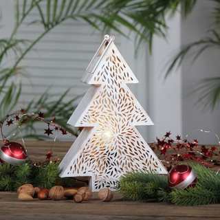 albena shop Weihnachtsdeko Tannenbaum ARIN Lampe Metall weiß/gold 31,5 cm (Ohne Leuchtmittel) Tischlampe Vintage Deko für Advent und Weihnachten hängend oder stehend im Wohnzimmer